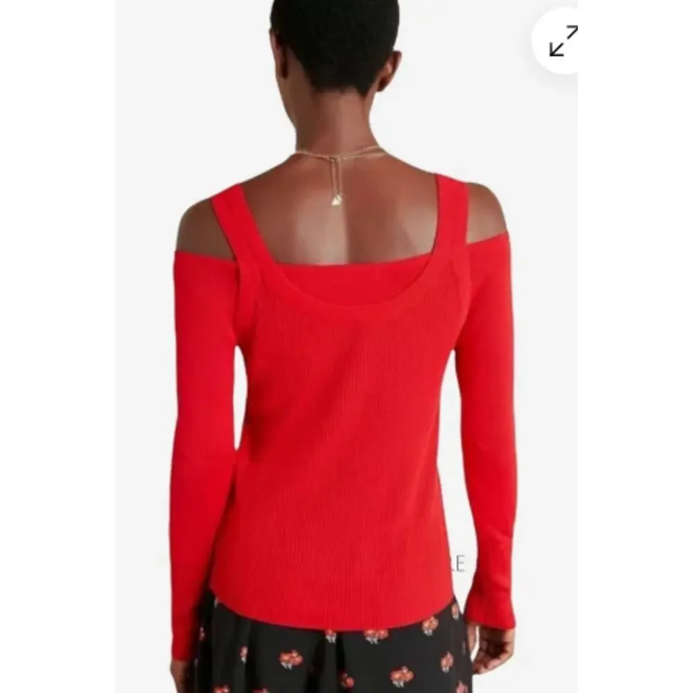 Anthropologie Jamie Red Cold Shoulder Ribbed Knit Sweater Women’s XS